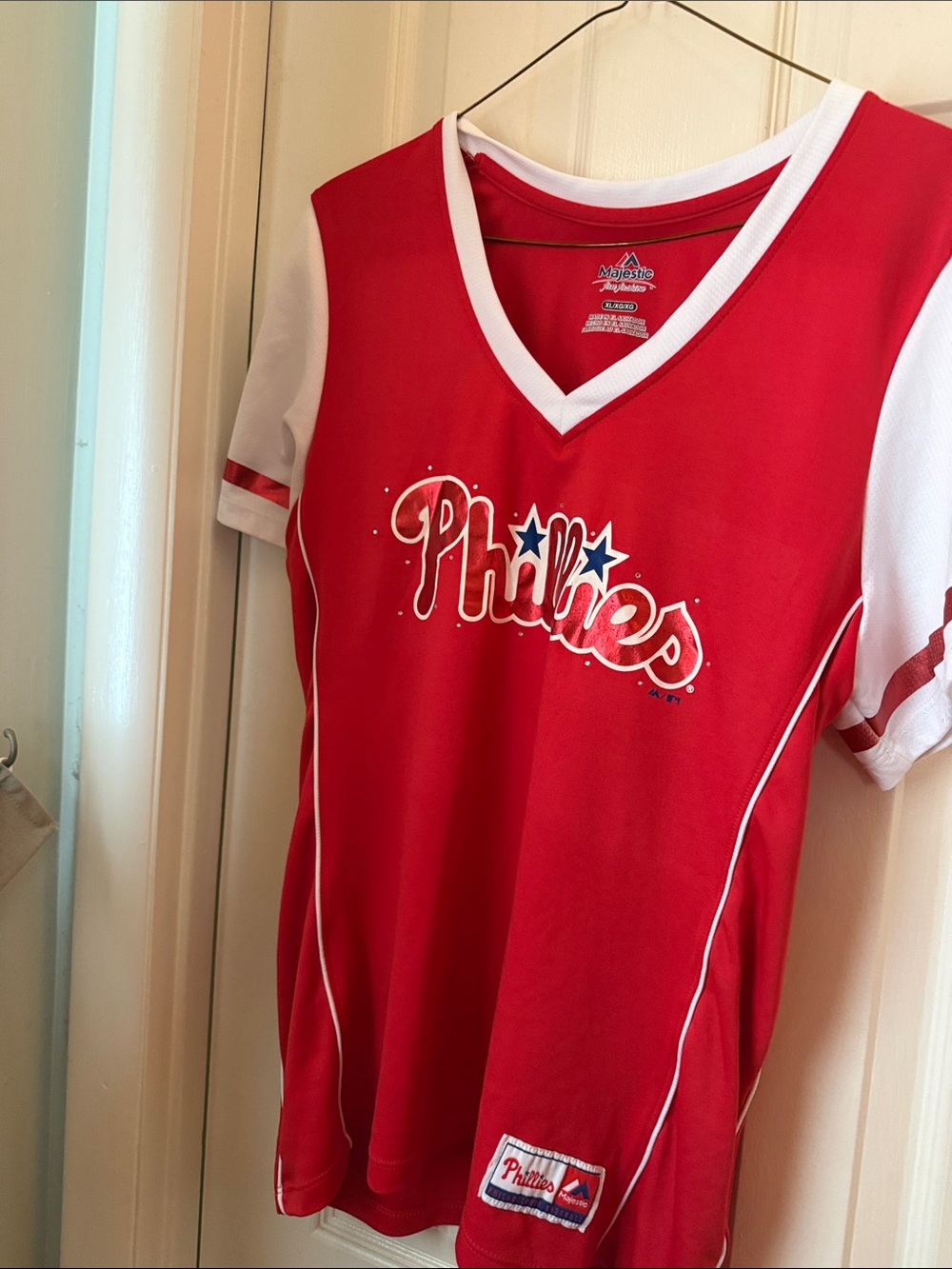 Majestic Philadelphia Phillies Red & White V-Neck Jersey
